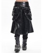 Devil Fashion Black Gothic Punk Rock Eyelet Strap Synthetic Leather Skirt for Men