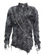 Devil Fashion Black Gothic Tie-Dye Distressed Irregular Long Sleeve T-Shirt for Men