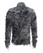 Devil Fashion Black Gothic Tie-Dye Distressed Irregular Long Sleeve T-Shirt for Men