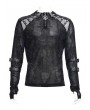 Devil Fashion Black Gothic Punk Mesh Splicing Long Sleeve Thumbhole T-Shirt for Men