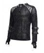 Devil Fashion Black Gothic Punk Mesh Splicing Long Sleeve Thumbhole T-Shirt for Men