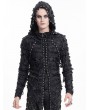 Devil Fashion Black Gothic Punk Ripped Lace-Up Long Sleeve Hooded T-Shirt for Men