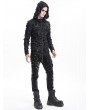 Devil Fashion Black Gothic Punk Ripped Lace-Up Long Sleeve Hooded T-Shirt for Men