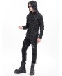 Devil Fashion Black Gothic Punk Ripped Lace-Up Long Sleeve Hooded T-Shirt for Men