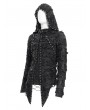 Devil Fashion Black Gothic Punk Ripped Lace-Up Long Sleeve Hooded T-Shirt for Men