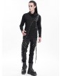 Devil Fashion Black Gothic Punk Chain Asymmetric Fitted Long Sleeve T-Shirt for Men