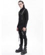 Devil Fashion Black Gothic Punk Chain Asymmetric Fitted Long Sleeve T-Shirt for Men