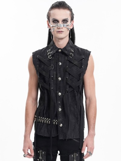 Devil Fashion Black Gothic Punk Cross Strap Sleeveless Shirt for Men