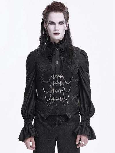 Devil Fashion Black Gothic Vintage Pattern Chian vParty Waistcoat for Men