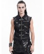 Devil Fashion Black Gothic Punk Asymmetric Zip-Up Ripped Sleeveless Shirt for Men