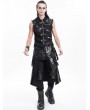 Devil Fashion Black Gothic Punk Asymmetric Zip-Up Ripped Sleeveless Shirt for Men