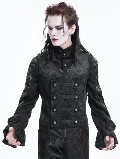 Devil Fashion Black Gothic Vintage Pattern Double Breasted Party Waistcoat for Men