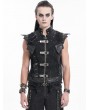 Devil Fashion Black Gothic Punk Spiked Armor Fitted Zip-Up Sleeveless Shirt for Men