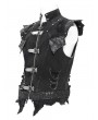 Devil Fashion Black Gothic Punk Spiked Armor Fitted Zip-Up Sleeveless Shirt for Men