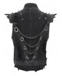 Devil Fashion Black Gothic Punk Spiked Armor Fitted Zip-Up Sleeveless Shirt for Men