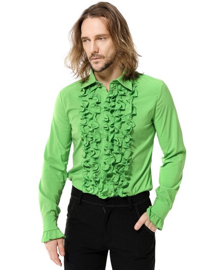 Pentagramme Green Gothic Vintage Disco Jabot Long Sleeve Shirt for Men