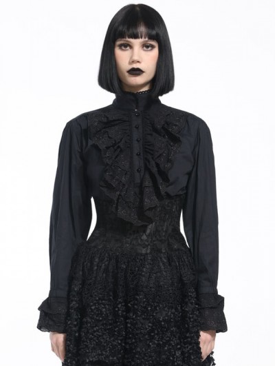 Pentagramme Black Gothic Frilled Long Sleeve Shirt for Women