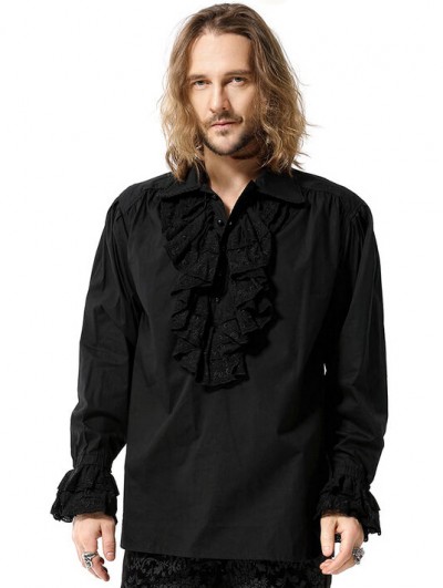 Pentagramme Black Retro Gothic Long Sleeve Loose Shirt for Men