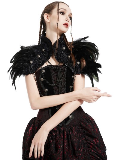 Pentagramme Black Gothic Feather High Collar Bolero Cape for Women