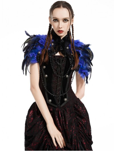 Pentagramme Blue Gothic Feather High Collar Bolero Cape for Women