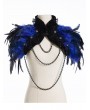 Pentagramme Blue Gothic Feather High Collar Bolero Cape for Women