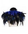 Pentagramme Blue Gothic Feather High Collar Bolero Cape for Women