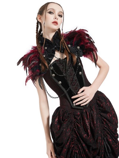 Pentagramme Red Gothic Feather High Collar Bolero Cape for Women