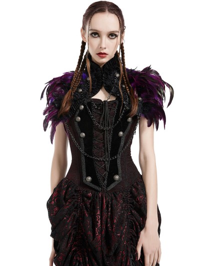 Pentagramme Purple Gothic Feather High Collar Bolero Cape for Women