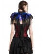 Pentagramme Blue Gothic Feather High Collar Fringed Bolero Cape for Women