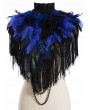 Pentagramme Blue Gothic Feather High Collar Fringed Bolero Cape for Women