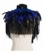 Pentagramme Blue Gothic Feather High Collar Fringed Bolero Cape for Women