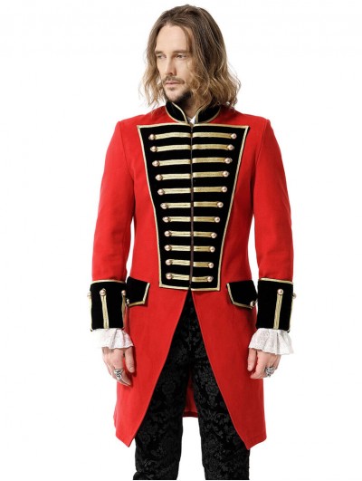 Pentagramme Red and Gold Vintage Mid-Length Double-Breasted Party Coat for Men