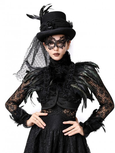 Pentagramme Black Gothic Retro Lace Feather Bolero Jacket for Women