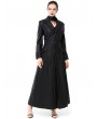 Pentagramme Black Gothic Faux Leather Long Trench Coat for Women