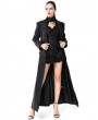 Pentagramme Black Gothic Faux Leather Long Trench Coat for Women