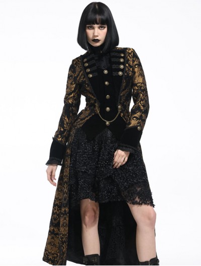 Pentagramme Gold Vintage Gothic Brocade Velvet Long Coat for Women