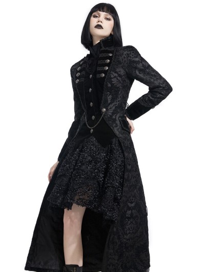 Pentagramme Black Vintage Gothic Brocade Velvet Long Coat for Women