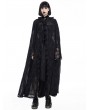 Pentagramme Black Gothic Flocking Ruffle Long Hooded Cape for Women