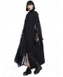 Pentagramme Black Gothic Flocking Ruffle Long Hooded Cape for Women