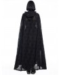 Pentagramme Black Gothic Flocking Ruffle Long Hooded Cape for Women