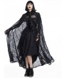 Pentagramme Black Gothic Lace Ruffle Long Hooded Cape for Women