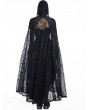 Pentagramme Black Gothic Lace Ruffle Long Hooded Cape for Women