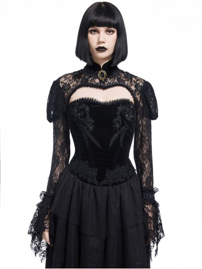 Pentagramme Black Gothic Long Sleeve Lace Bolero Jacket for Women