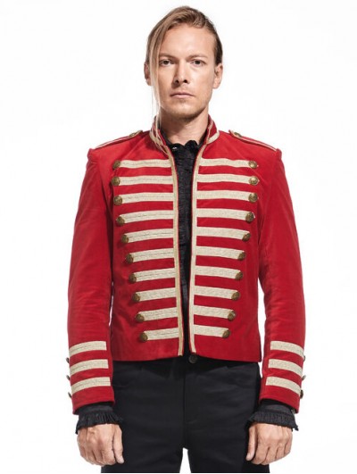 Pentagramme Red Velvet Gothic Double-Breasted Military Style Jacket for Men