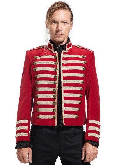 Pentagramme Red Velvet Gothic Triple-Breasted Military Style Jacket for Men