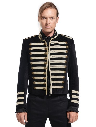 Pentagramme Black Velvet Gothic Triple-Breasted Military Style Jacket for Men