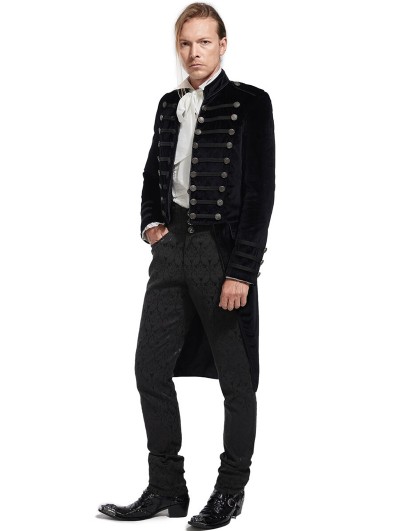 Pentagramme Black Gothic Velvet Button Front Tailcoat for Men