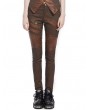 Pentagramme Brown Striped Steampunk Gothic Faux Leather Patch Long Pants for Women