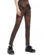 Pentagramme Brown Striped Steampunk Gothic Faux Leather Patch Long Pants for Women