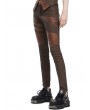 Pentagramme Brown Striped Steampunk Gothic Faux Leather Patch Long Pants for Women